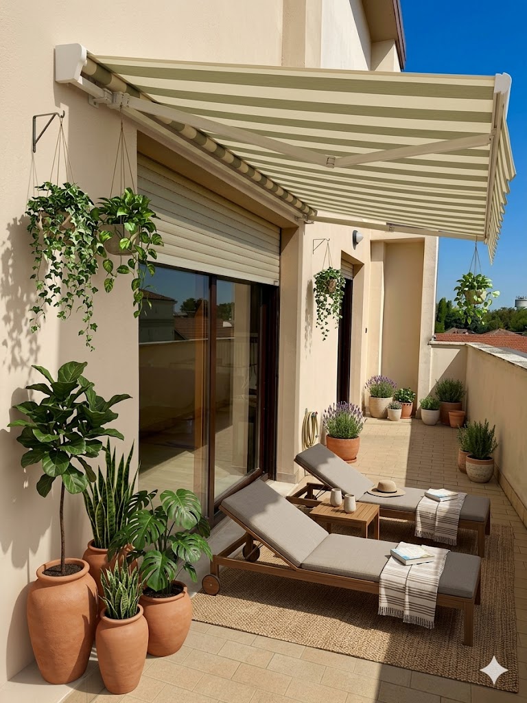 Terrazzo arredato · zona relax con tenda
